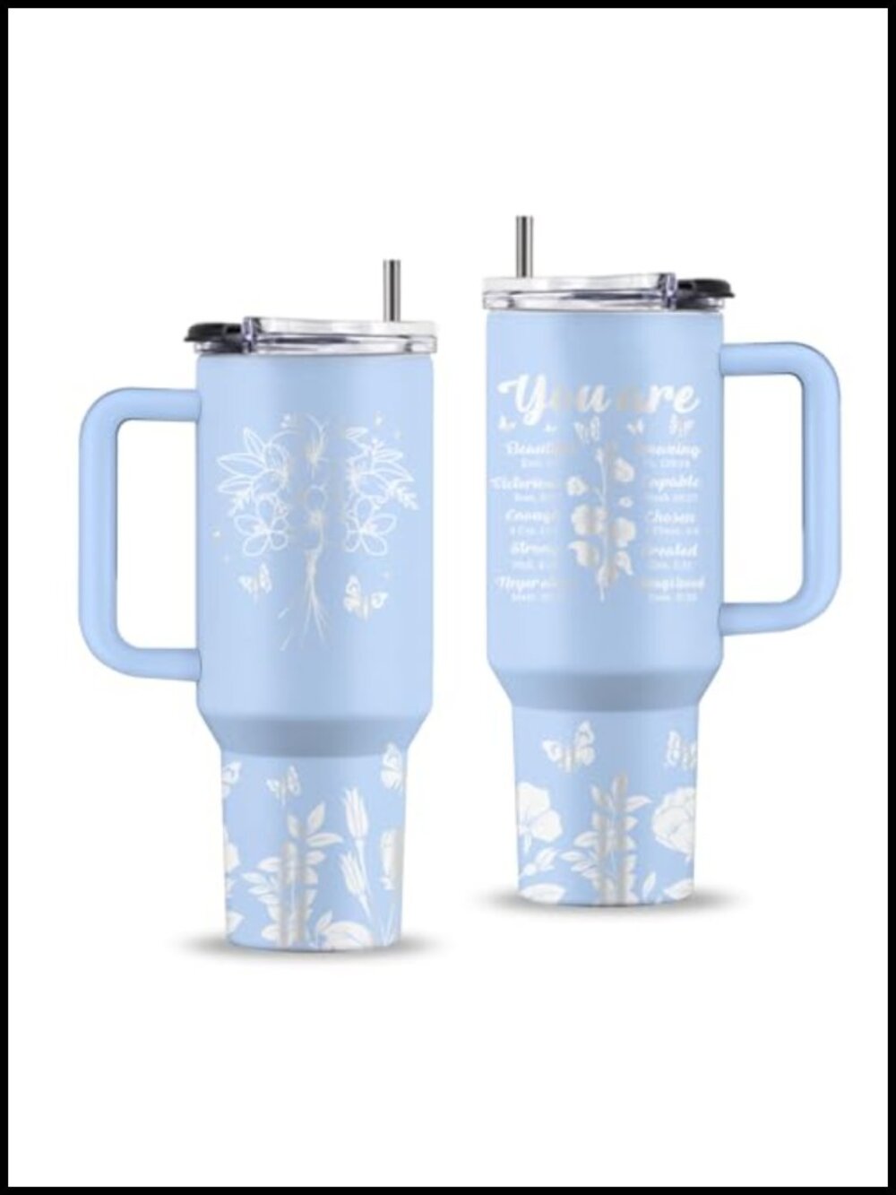40oz Insulated Tumbler with Handle Straw Stainless Steel Christian Gift